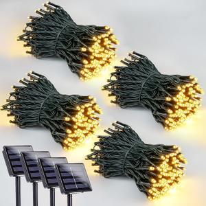 4 Pack 400 LED Solar String Lights for Outside, Solar Christmas Lights Outdoor with 8 Lighting Modes, Waterproof Green Wire Solar Powered Tree Light for Xmas Party Yard Garden Decorations (Warm White)