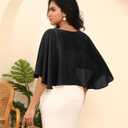 Eeeuityoo Chiffon Shawl Wraps Women's Girls Shrug for Evening Dress Wedding Cape Cover Up 1920s Shawl (Black)