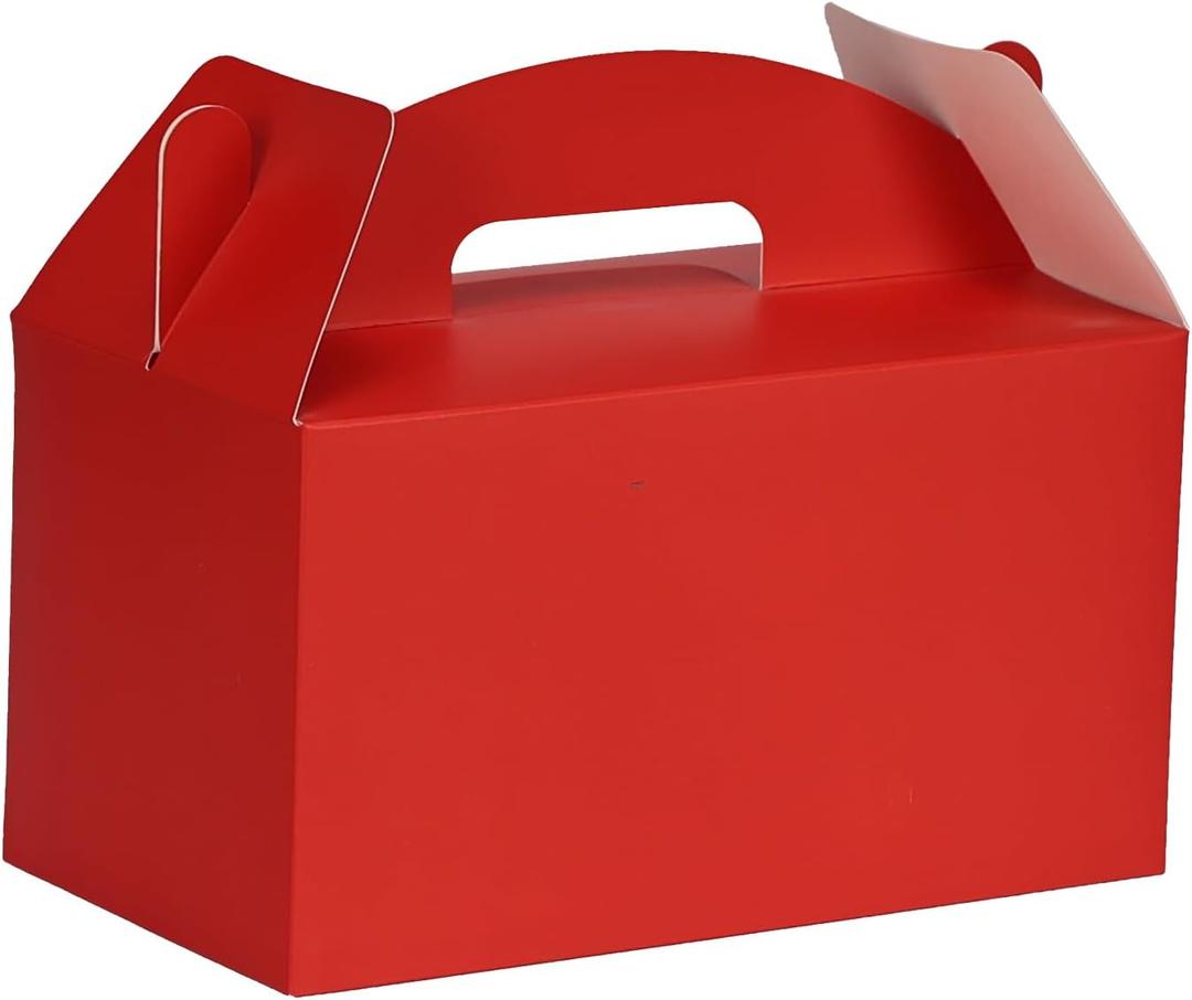 Aosric Red Gable Boxes with Handles, 30 Pcs, 9.45"x5"x5" Sturdy & Durable Cardstock Treat Boxes for Party Favor, Kids Birthday, Baby Shower, Wedding, Holidays Gifts (1 Count (Pack of 30))