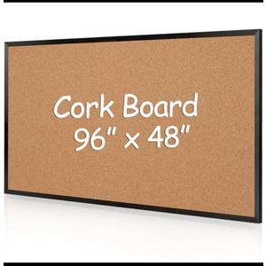 Board2by Extra Large Cork Bulletin Board 96" X 48", Black Wood Framed 8'x4' Corkboard for Wall, Wall Mounted Notice Pin Board with 18 Push Pins for School, Home & Office