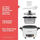 BLACK+DECKER 3-Cup Rice Cooker, RC503, 1.5-cup Uncooked Rice, Steaming Basket, Removable Non-Stick Bowl, One Touch, White
