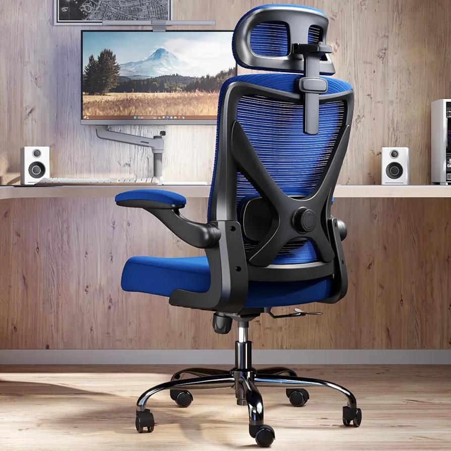 Ergonomic Office Chair - X-Shaped Computer Desk Chair Comfy, Gaming Chair, Office Chair with Lumbar Support, Mesh Office Chairs with Headrests, Desk Chair for Long Hours (Black Blue)