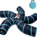 Cat Tunnel for Indoor Cats Large, with Bell Ball S-Shape 5 Way Collapsible Interactive Peek Hole Pet Tube Toys, Puppy, Kitty, Kitten, Rabbit (Blue & Black)
