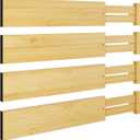BAMEOS 4 pcs 3" High Bamboo Drawer Dividers Adjustable Drawer Organizer Expandable Drawer Organization Utensil Organizers for Kitchen Dresser Bathroom Bedroom and Office (Natural)