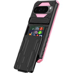 for Google Pixel 9 Pro XL & Pixel 10 Pro XL Wallet Case with Credit Card Holder Stand Kickstand Slim Rugged Shockproof Heavy Duty Defender Armor Military Grade Protective Phone Case - Pink