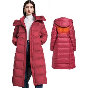Women's Winter Full Length 800 Fill Duck Down Coat,Plus Size Long Puffer Jacket Parka for Ladies,Hooded,Thickened (Large, Red)