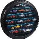 Tire-Shaped Wooden Display Shelf for 1/64 Scale Diecast Cars, LED Lighted Model Car Display with Wall Mount or Desk Placement, Mini Car Storage Organizer for Collectors