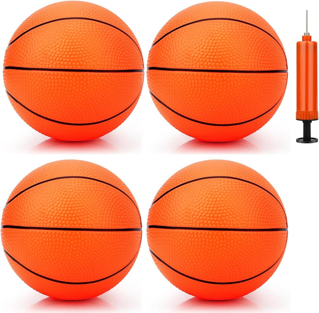 7 Inch PVC Mini Basketball for Indoor Basketball Hoops, Soft 7" Rubber Small Replacement Basketball for Over Door Basketball Hoop Sets, Little Basketballs for Kids (4 PCS with Air Pump) (orange)