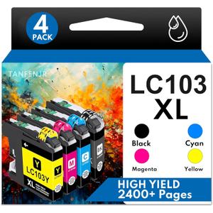 LC103XL High Yield Ink Cartridges 4-Pack (BK/C/M/Y) Replacement for Brother MFC-J870DW MFC-J6920DW MFC-J6520DW Printer
