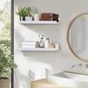 Muzilife 12" Small Floating Wall Ledge Shelves with Lip - Set of 2 Wood Floating Shelves - White Wall Mounted Picture Ledge for Office, Bathroom, Bedroom, Living Room, Kitchen
