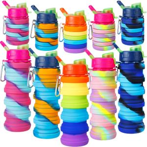 Chengu 5 Pack Collapsible Water Bottles 17 oz Bpa-free Silicone Portable Lightweight Foldable Water Bottle with Carabiner Leakproof Reusable for Travel Camping Hiking Cycling Sport Outdoor(Rainbow) (Mixed Color)