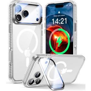 VOFATA [Upgraded Full Camera Protection] for iPhone 17 Pro Max Case with Camera Cover Stand [Fit for MagSafe][10FT Mil-Grade Protection] Transparent Magnetic iPhone 17 Pro Max Phone Case, Clear