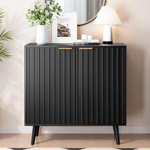 Fluted Buffet Cabinet Sideboard, Storage Cabinet, Modern Accent Cabinet Console Table for Entryway, Living Room, Black, 31 inches x 16 inches x 30 inches