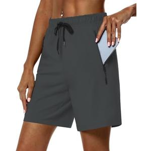 DIBAOLONG Women's Hiking Shorts Quick Dry Lightweight Summer Athletic Gym Running Shorts for Women with Zipper Pockets, L