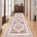 Ileading Vintage Runner Rug for Hallway,Machine Washable Carpet Runners with Rubber Backing,Non Slip Kitchen Floor Mat for Entryway Bedroom Laundry Living Room(Beige&Orange 2x8ft)