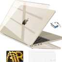 EooCoo Compatible with MacBook Air 13 inch Case M5 2026-2022 M4 M3 M2 Model A3449 A3240 A3113 A2681, Mac Air 13.6 inch Hard Shell & Keyboard Cover & Screen Film & Type-C, Crystal Starlight