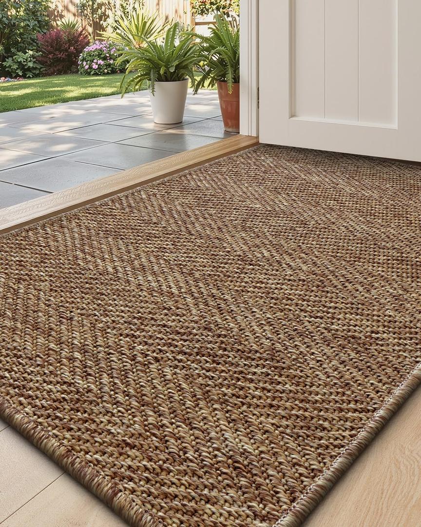 DEXI Dirt Trapper Door Mat, 20x31 Washable Doormat, Dirt Resistant and Absorbent, Easy Clean Low-Profile Floor Rugs for Entryway, Front Door, and Inside Entrance, Brown