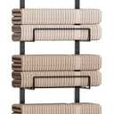 Aetyord Towel Racks for Bathroom Over The Door Towel Racks Towel Storage Organizer with Metal Shelf Basket for Bathroom Rv Camper (7-Tier Black with Wood Plank)