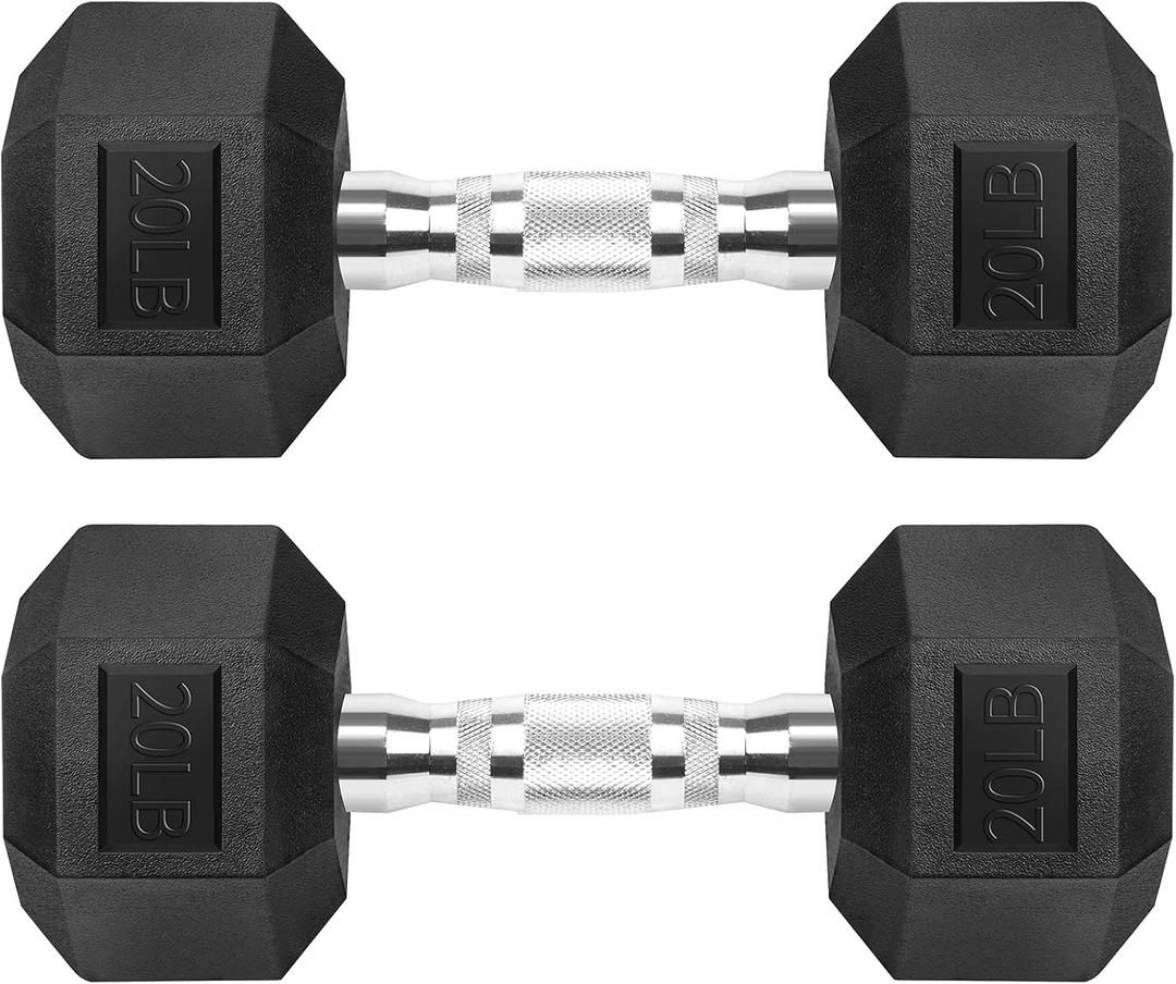 Hex Dumbbells Rubber Coated Cast Iron Hex Black Dumbbell Free Weights for Exercises 20 Pounds/Pair