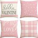 AVOIN colorlife Valentine's Day Pink and White Love Throw Pillow Covers, 18 x 18 Inch Hello Valentine Plaid Wedding Cushion Case Decoration for Sofa Couch Set of 4