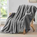 BEDELITE Fleece Throw Blanket for Couch - 300GSM Soft & Warm Fluffy Grey Blanket, Decorative and Giftable Striped Blankets for Women, Men, 50"x60"