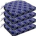Wellsin Outdoor Chair Cushions for Patio Furniture - Patio Chair Cushions Set of 4 - Water Resistant Round Corner Outdoor Seat Cushions 17"X16"X2", Trellis Navy