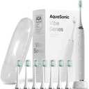 Aquasonic Vibe Series Ultra-Whitening Toothbrush – ADA Accepted Electric Toothbrush - 8 Brush Heads & Travel Case – 40,000 VPM Motor & Wireless Charging - 4 Modes w Smart Timer – Optic White