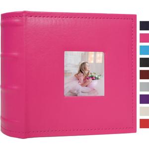 Small Photo Album 4x6 100 Pockets with Writing Space Leather Cover Picture Book Holds 4x6 Photos for Wedding, Baby, Family, Graduation (Pink)