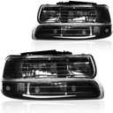 Headlight Assembly, Compatible with 1999-2002 Chevy Silverado 1500 2500/2001-2002 Silverado 1500HD 2500HD 3500HD Black Housing Amber Reflector