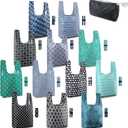BeeGreen Reusable Foldable Shopping Totes with Handles,12 Pack Heavy Duty Polyester Fabric Geometry Grocery Bags, Large Fashion Reusable Bags for Travel & Groceries, Washable Cloth Bag Bulk