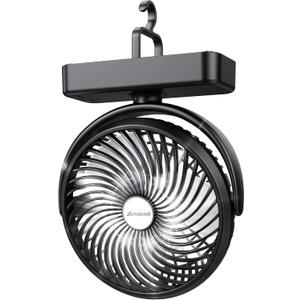 10000mAh Battery Operated Camping Fan with LED Light-7 inch USB Fan with Hanging Hook for Tent Car RV Hurricane Emergency Outage