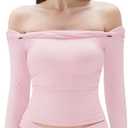 SUUKSESS Women Padded Off The Shoulder Tops Double Lined Going Out Fitted Basic Fall Shirts (Pink, M)