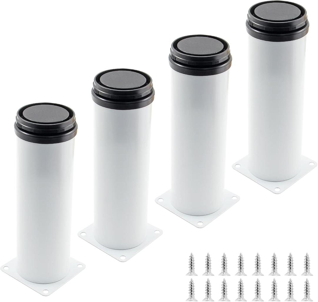 Bivethoi Adjustable Cabinet Legs Set of 4, 6 Inch / 150mm Sofa Legs Replacement Furniture Feet, Stainless Steel Vanity Legs Couch Foot Metal Dresser Legs for Shelf Futon Coffee Table (White)