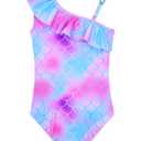 Snowheart Girls Swimwear Size 10-12 Years Old Blue Purple Scales One Piece One Shoulder Swimsuits for Kid