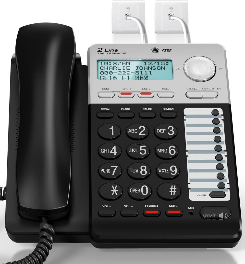 AT&T ML17929 2-Line Corded Speakerphone with Caller ID/Call Waiting, Black - Built-in Speakerphone, 3-Way Conferencing, Headset Compatible