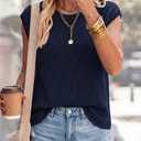 PRETTYGARDEN Crochet Tops for Women 2026 Summer Sweater Vest Knit Cap Sleeve Hollow Out Tank Coverup Spring Fashion Clothing (Navy Blue,XX-Large) (Blue, XL)