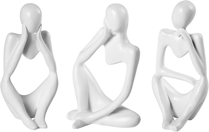 Thinker Statue Gold Decor Abstract Art Sculpture, Golden Resin Collectible Figurines for Home Living Room Office Shelf Decoration, Great Gifts Ideas (White)