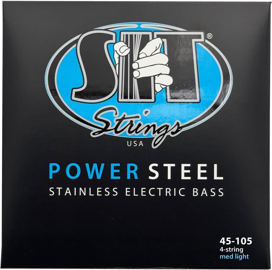 SIT Strings Power Steel Stainless Steel Bass Guitar Strings (S.I.T.), 4-String Bass Medium-Light 45-105, SR45105L