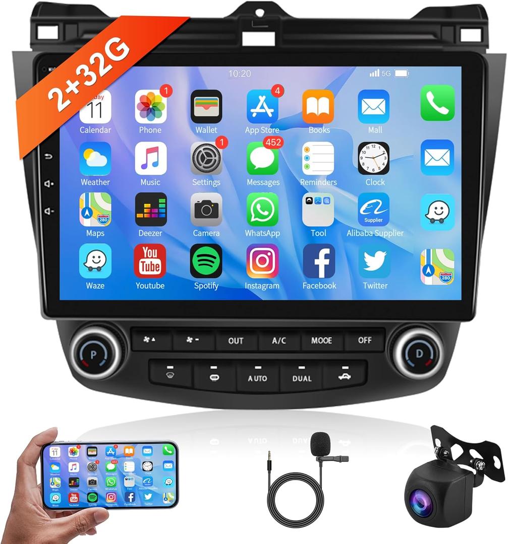 Android Car Stereo Radio for Honda Accord 7th 2003 2004 2005 2006 2007 with Mirror Link, 10.1 Inch Touchscreen Head Unit with GPS Navigation Bluetooth WiFi FM/RDS EQ Backup Camera SWC 2+32G