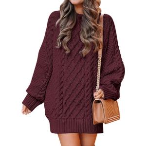 ANRABESS Womens Sweater Dress Oversized Cable Knit Chunky Long Sleeve Short Dresses 2025 Fall Outfits Vacation Winter Clothes (Small, Wine Red)