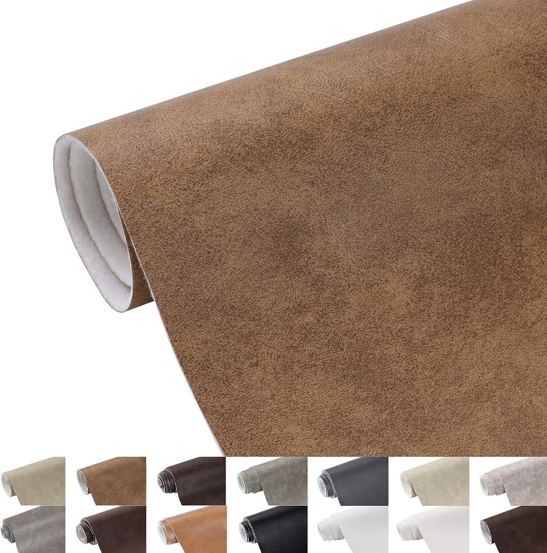 Faux Leather Fabric, 55" Wide 1.3mm Thicken Upholstery Fabric by The Yard Soft Marine Vinyl Fabric Vintage PU Leather Sheets for Crafts Sewings Chairs Seats Wallets Cushions, 3 Yard Yellow Brown