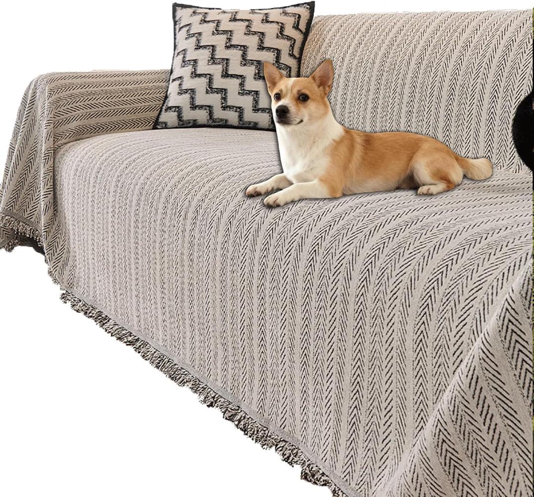 WDRLZYPP Soft Chenille Sofa Couch Cover Washable Anti-Slip Sofa Slipcover for Dogs PetPet Friendly Sectional Couch Cover Blanket Furniture Protector for Dogs (BlackandWhite, 71in*165in)