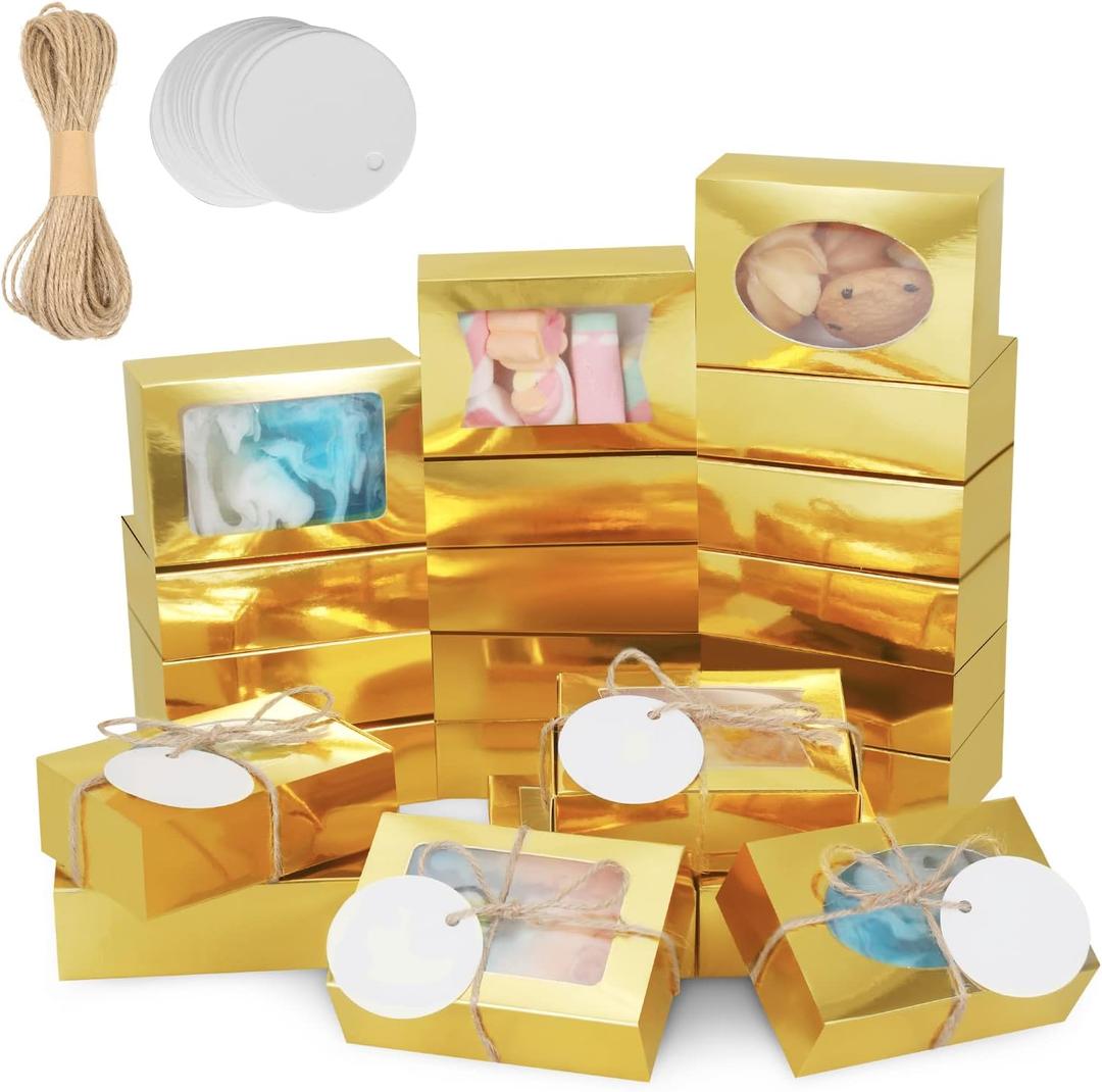 COTOPHER Soap Box, 30Pcs Small Soap Packaging Boxes 3.5x2.35x1.2 Inch Mini Kraft Boxes with Window Soap Boxes for Homemade Soap Candy Chocolate Bakery Cookies Soap Packaging (Gold)