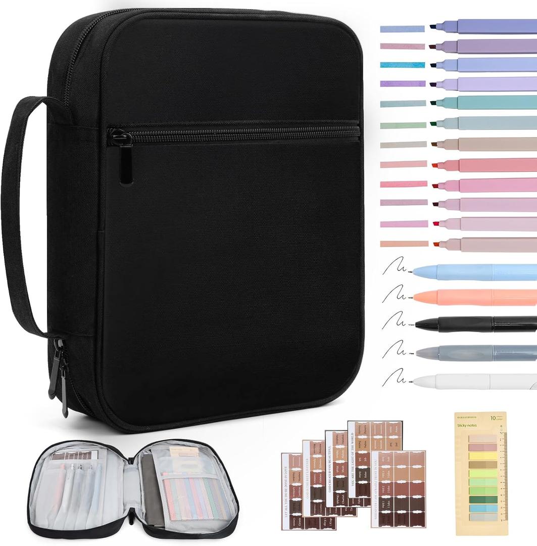 Bible Cover Bible Case for Men Canvas Carrying Cases Book Protector Case Bible Bag with Durable Handle Study Supplies Accessories Christian Gifts (Black, Large)