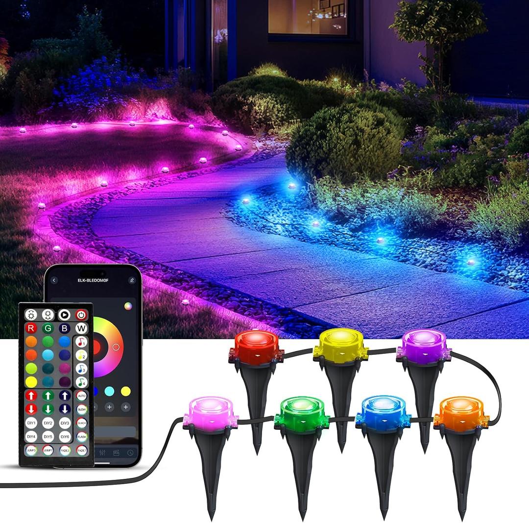 Outdoor Ground Lights, 50ft Smart RGB Outdoor Light with Color Changing, Remote & App Control, IP68 Waterproof, Music Sync, Timer Function, Pathway Lights Patio Deco for Lawn Yard Garden