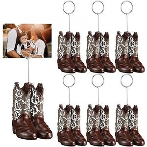 Tatuo 5 Pcs Cowboy Boots Table Number Holders Cute Photo Balloon Place Card Holder Cute Table Number Stands Picture Menu Memo Clips for Food Signs Party Wedding Anniversary Decorations (Dark Brown)