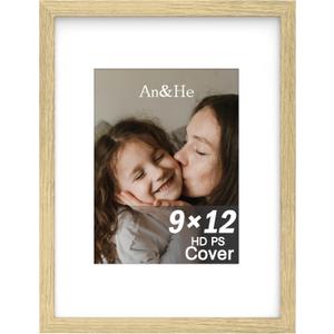 An&He 9x12 inch Picture Frame, Oak Simple Photo Frame for Decorative Artwork, Suitable for Tabletop, Desk, Bookshelf and Wall Display, Photo Gallery Decor
