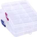Bead Organizer Box, 2PCS 15 Compartment Craft Storage Container with Removable Divider, Plastic Empty Case for Jewelry Rhinestone Charms Crystal Press On Fake Nail, Hair Stuff Small Accessory