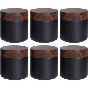 6Pcs 3.53 oz Small Travel Lotion Containers with lids Glass Sample Empty Round Cosmetic Jar Bottles for Creams Makeup Lotion Toiletries Storage (Black, 100 gram)