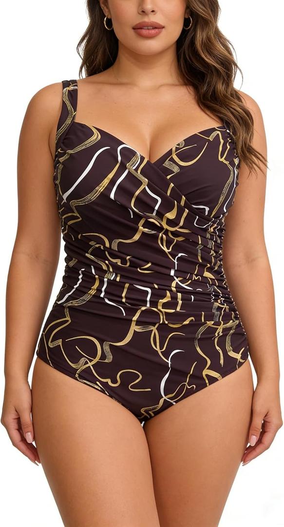 Aqua Regina Plus Size Swimsuit for Women One Piece Bathing Suit Ruched Tummy Control Adjustable Swimwear (Purple, XXL)